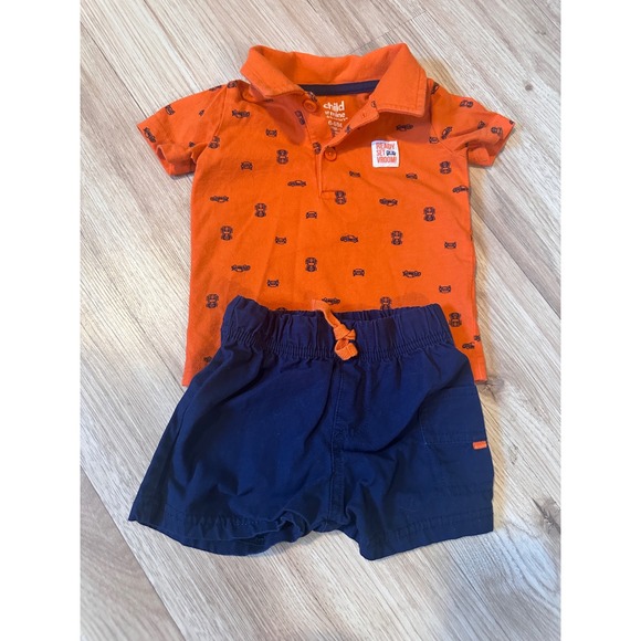 child of mine Other - Child of Mine by Carters Orange Car Car Print Polo Shirt Shorts Outfit 6-9M